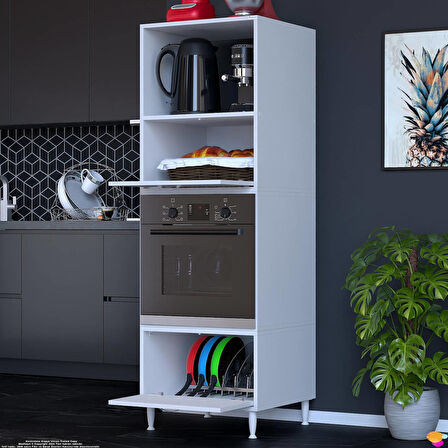 Modilayn QPİER Ankastre Dolap (60x185,9x56 cm): 2 Kapaklı Mini/Midi Mikrodalga Fırın Dolabı