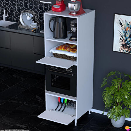 Modilayn QPİER Ankastre Dolap (60x185,9x56 cm): 2 Kapaklı Mini/Midi Mikrodalga Fırın Dolabı