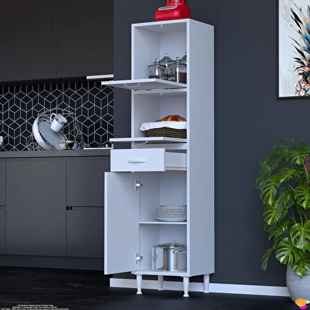 Modilayn VİO Çok Amaçlı Dolap: (35x163.4x32,5 cm) ölçülerinde, çekmeceli ve kapaklı mutfak dolabı.