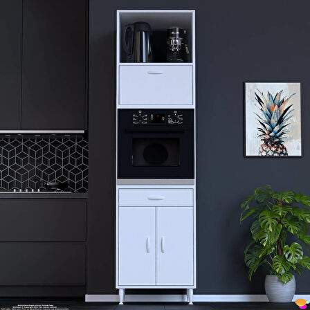 Modilayn JOLLY Ankastre Dolap (60x239.7x56 cm): 1 Çekmece, 3 Kapak, 4 Göz Raflı Mutfak, Kiler Dolabı