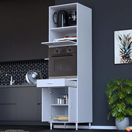 Modilayn JOLLY Ankastre Dolap (60x239.7x56 cm): 1 Çekmece, 3 Kapak, 4 Göz Raflı Mutfak, Kiler Dolabı
