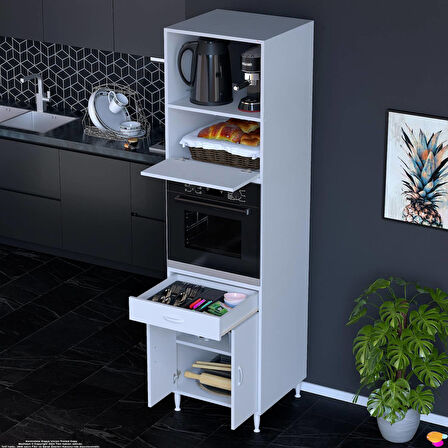 Modilayn JOLLY Ankastre Dolap (60x239.7x56 cm): 1 Çekmece, 3 Kapak, 4 Göz Raflı Mutfak, Kiler Dolabı