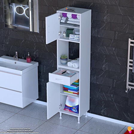 Modilayn ARDA Banyo Dolabı 50x173x32,5cm 1 çekmece 2 kapak ve 5 raflı İhtiyaca uygun kolay kurulum