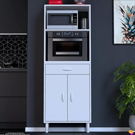 Modilayn VİO Fırın Dolabı (60x163,4x32.5 cm) Çekmeceli Kapaklı Mini/Midi Mikrodalga Mutfak Dolabı