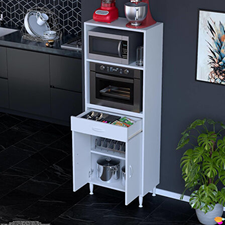 Modilayn VİO Fırın Dolabı (60x163,4x32.5 cm) Çekmeceli Kapaklı Mini/Midi Mikrodalga Mutfak Dolabı