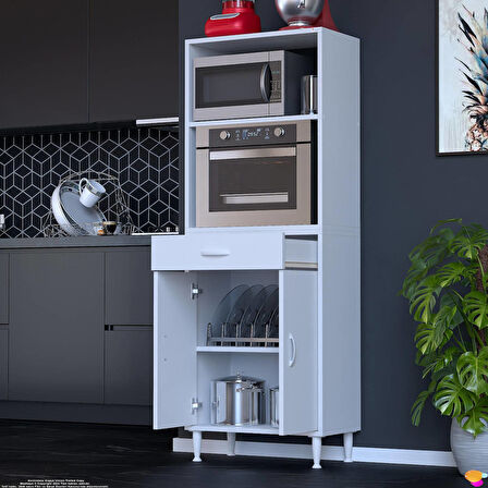 Modilayn VİO Fırın Dolabı (60x163,4x32.5 cm) Çekmeceli Kapaklı Mini/Midi Mikrodalga Mutfak Dolabı