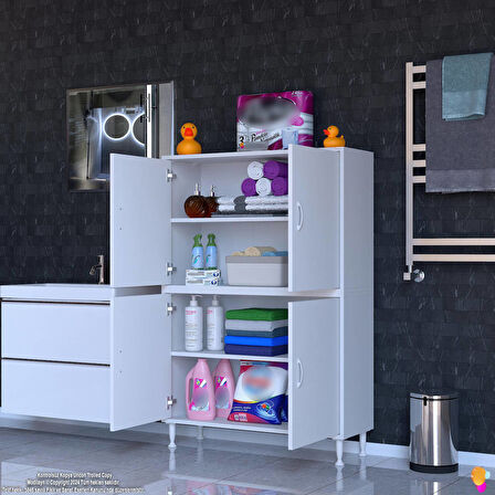 Modilayn OHBE 100x138x32,5 cm Ekstra Düzen İçin Kullanışlı 4 Kapak 4 Bölmeli Banyo Mutfak Dolabı