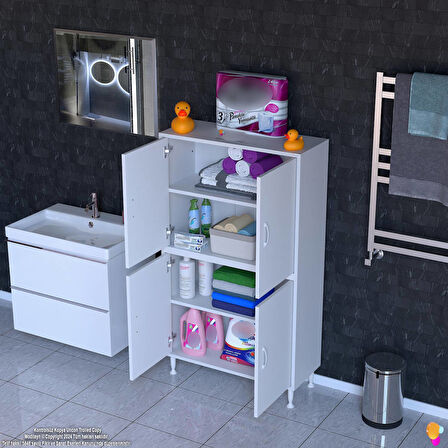 Modilayn OHBE 70x138x32,5 cm Ekstra Düzen İçin Kullanışlı 4 Kapak 4 Bölmeli Banyo Mutfak Dolabı