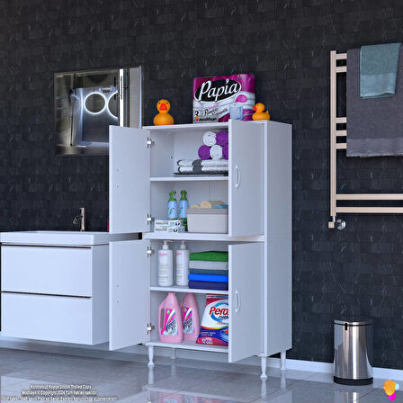 Modilayn OHBE 70x138x32,5 cm Ekstra Düzen İçin Kullanışlı 4 Kapak 4 Bölmeli Banyo Mutfak Dolabı
