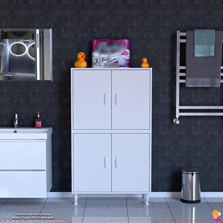 Modilayn OHBE 70x138x32,5 cm Ekstra Düzen İçin Kullanışlı 4 Kapak 4 Bölmeli Banyo Mutfak Dolabı