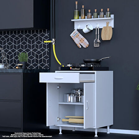 Modilayn Birce M Set Ocak Altı Dolap 60x88x56 cm 2 Kapak 2 Göz Bölmeli Üst Asma Baharat Raflı