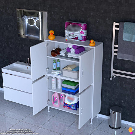 Modilayn OHBE 90x138x32,5 cm Ekstra Düzen İçin Kullanışlı 4 Kapak 4 Bölmeli Banyo Mutfak Dolabı