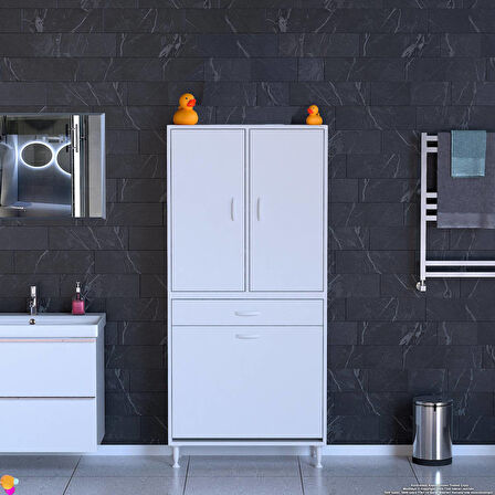Modilayn YENİ AFRA 70x173x32,5 cm' lik 1 Çekmece, 2 Göz Sepet, 2 Kapak, 8 Raf Dar Alan Banyo Dolabı