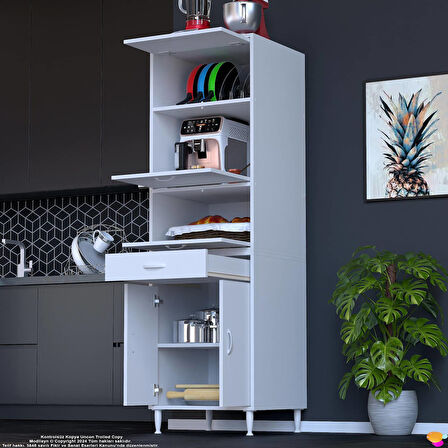 Modilayn ENNET 60x194.6x56 cm, 1 Çekmece Ve 5 Kapaklı, Mutfağınıza Özel Ekmeklikli Kiler Dolabı.