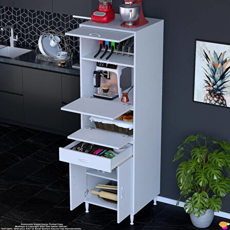 Modilayn ENNET 60x194.6x56 cm, 1 Çekmece Ve 5 Kapaklı, Mutfağınıza Özel Ekmeklikli Kiler Dolabı.