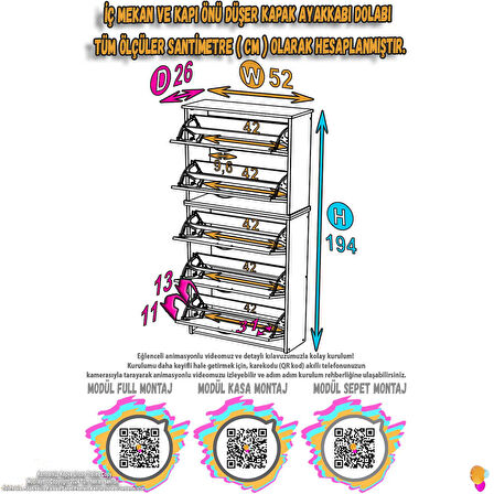 Modilayn VERVE Antre 52x194x26 cm’ lik 5 Düşer Kapak 10 Göz Bölmeli Ayakkabılık