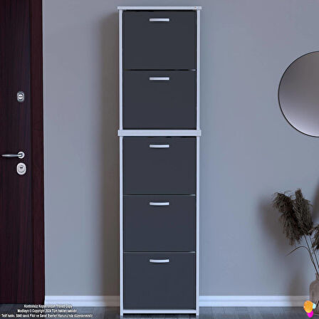 Modilayn VERVE Antre 52x194x26 cm’ lik 5 Düşer Kapak 10 Göz Bölmeli Ayakkabılık