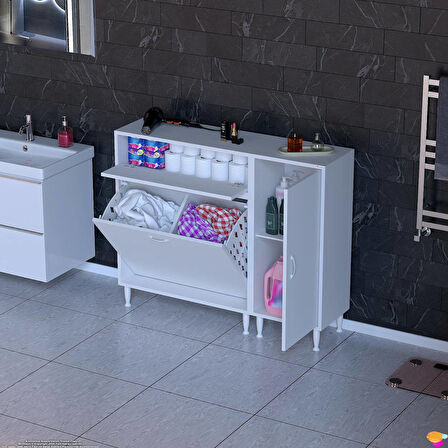 Modilayn YENİCE 125x97x32,5 cm 3 raflı ve 3 sepetli dolap ile çamaşırlarınız artık daha düzenli