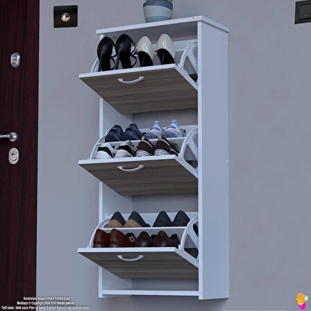 Modilayn WEST Asma Kapı Önü 52x116x 26 cm’lik 3 Düşer Kapak 6 Göz Bölmeli Ayakkabılık