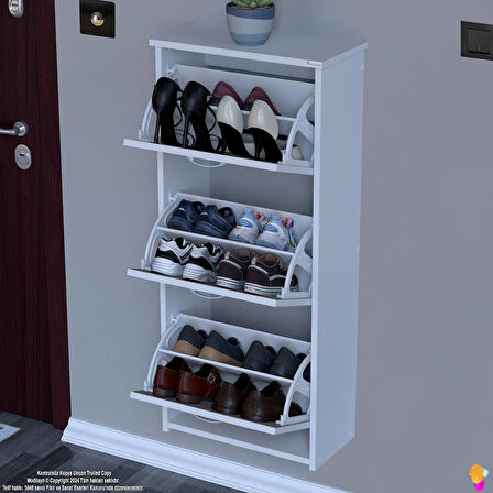 Modilayn WEST Asma Kapı Önü 52x116x 26 cm’lik 3 Düşer Kapak 6 Göz Bölmeli Ayakkabılık