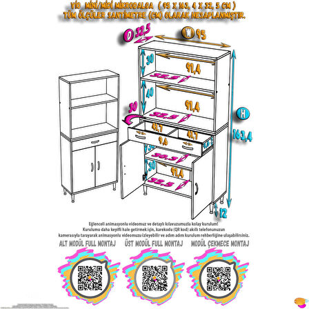 Modilayn VİO Fırın Dolabı (90x163,4x32.5 cm) Çekmeceli Kapaklı Mini/Midi Mikrodalga Mutfak Dolabı