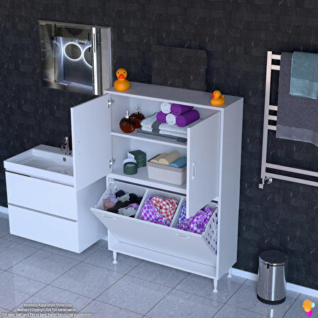 Modilayn İLKİM 100 x 138 x 32,5 cm' lik Kapak İçi Çift Raflı, Üç Akıllı Çamaşır Sepetli Dolap