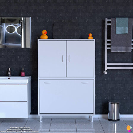 Modilayn İLKİM 100 x 138 x 32,5 cm' lik Kapak İçi Çift Raflı, Üç Akıllı Çamaşır Sepetli Dolap