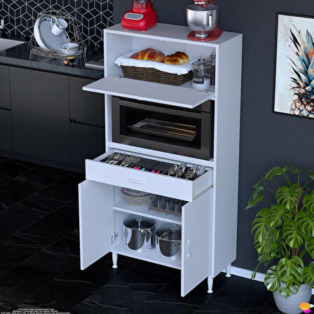 Modilayn VİO (80x163,4x32.5 cm) Çekmeceli, Kapaklı, Ekmeklikli. Mini/Midi Mikrodalga Mutfak Dolabı