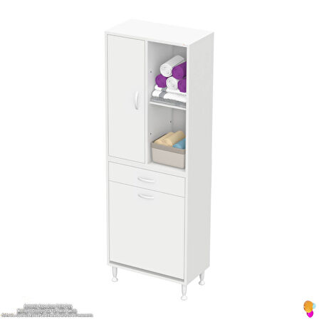 Modilayn AFRA 65x173x32,5cm 1 Çekmece, 1 Göz Sepet, 1 Kapak, 4 Raf Dar Alan Banyo Dolabı