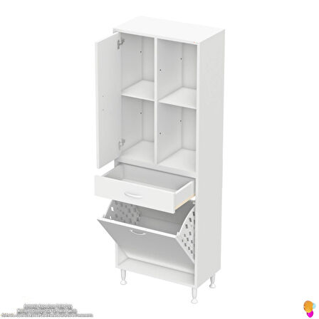Modilayn AFRA 65x173x32,5cm 1 Çekmece, 1 Göz Sepet, 1 Kapak, 4 Raf Dar Alan Banyo Dolabı