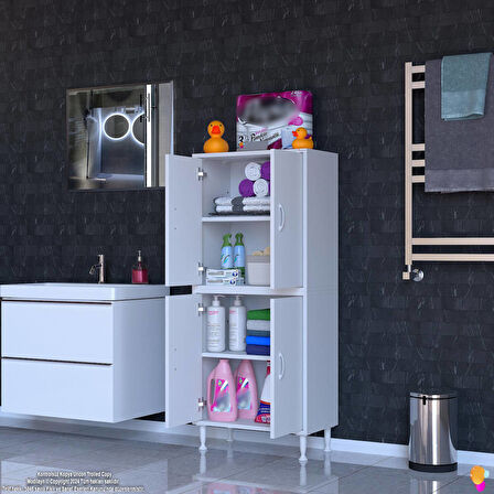 Modilayn OHBE 65x138x32,5 cm Ekstra Düzen İçin Kullanışlı 4 Kapak 4 Bölmeli Banyo Mutfak Dolabı