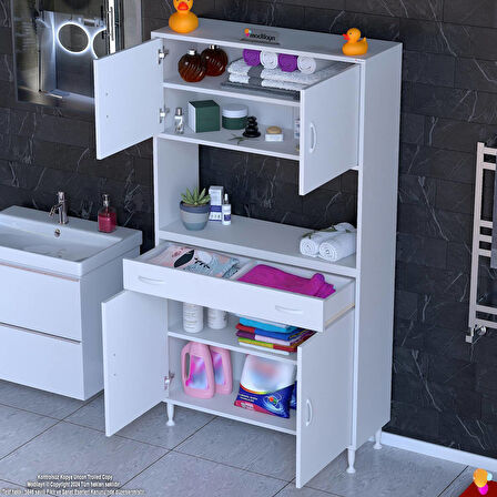 Modilayn ARDA Banyo Dolabı 100x173x32,5cm 1 çekmece 4 kapak ve 5 raflı İhtiyaca uygun kolay kurulum
