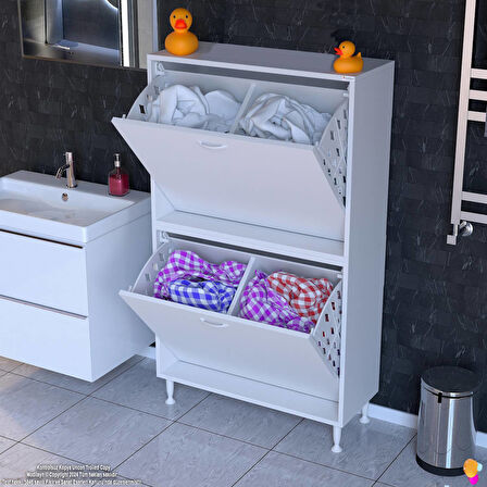 Modilayn İLKİM Modern Çamaşır Ünitesi, 70x138x32,5 cm Gizli 4 Göz Minimalist Akıllı Sepetli Dolap