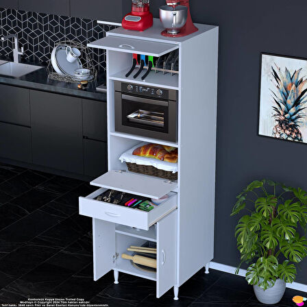 Modilayn ENNET: 60x194.6x56 cm Fırın, Ekmeklik Ve Kiler Dolabı 1 Çekmece, 4 Kapaklı Mutfağınıza Özel