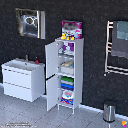 Modilayn OHBE 35x138x32,5 cm Ekstra Düzen İçin Kullanışlı 4 Kapak 4 Bölmeli Banyo Mutfak Dolabı