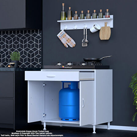 Modilayn Birce XL Set Ocak Altı Dolabı 70x88x56 cm Tüp Bölmeli ve Üst Baharat Raflı