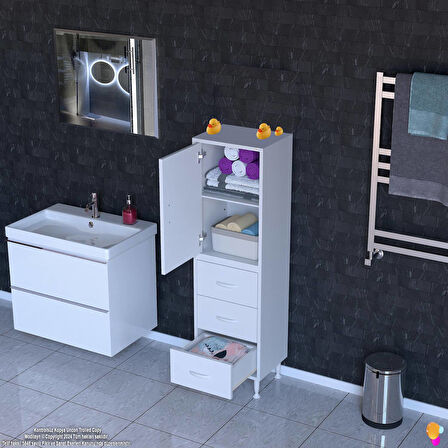 Modilayn İLKİM 45 x 138 x 32,5 cm' lik Kapak İçi Çift Raflı ve 3 Çekmeceli Düzen Harikası Dolap