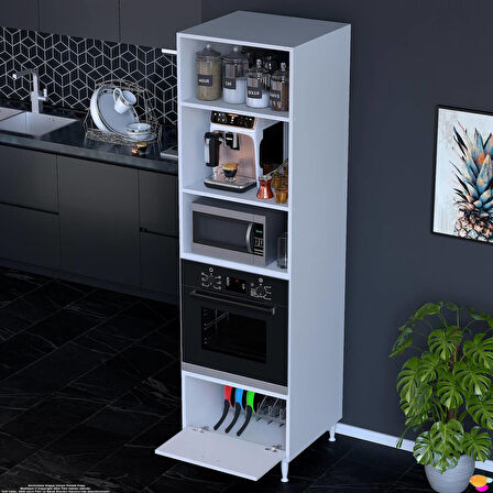 Modilayn AYQ (60x217x56 cm) Boyutunda Ankastre 1 Kapaklı Mini/Midi Mikrodalga Fırın Dolabı