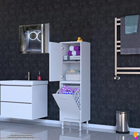 Modilayn İLKİM 45 x 138 x 32,5 cm' lik Kapak İçi Çift Raflı, Tek Göz Akıllı Çamaşır Sepetli Dolap