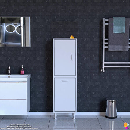 Modilayn İLKİM 45 x 138 x 32,5 cm' lik Kapak İçi Çift Raflı, Tek Göz Akıllı Çamaşır Sepetli Dolap