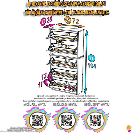 Modilayn VERVE Asma Kapı Önü 72x 194 x26 cm’lik 5 Düşer Kapak 10 Göz Bölmeli Ayakkabılık
