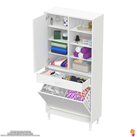 Modilayn AFRA 80x173x32,5cm 1 Çekmece, 2 Göz Sepet, 1 Kapak, 8 Raf Dar Alan Banyo Dolabı