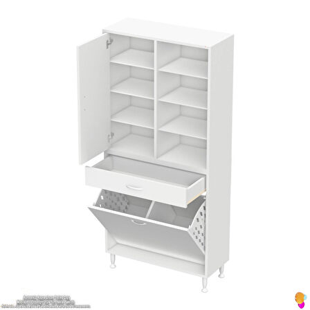 Modilayn AFRA 80x173x32,5cm 1 Çekmece, 2 Göz Sepet, 1 Kapak, 8 Raf Dar Alan Banyo Dolabı