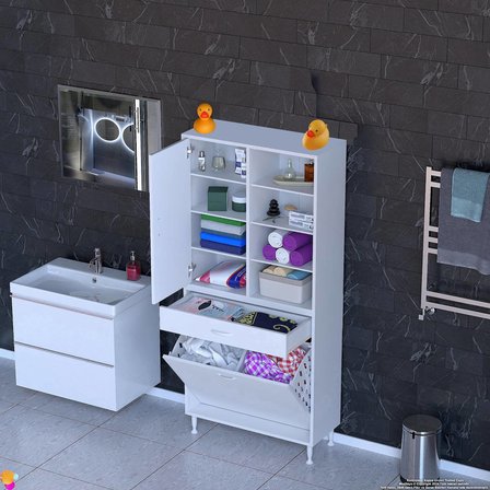 Modilayn AFRA 75x173x32,5cm 1 Çekmece, 2 Göz Sepet, 1 Kapak, 8 Raf Dar Alan Banyo Dolabı
