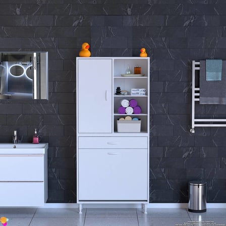 Modilayn AFRA 75x173x32,5cm 1 Çekmece, 2 Göz Sepet, 1 Kapak, 8 Raf Dar Alan Banyo Dolabı