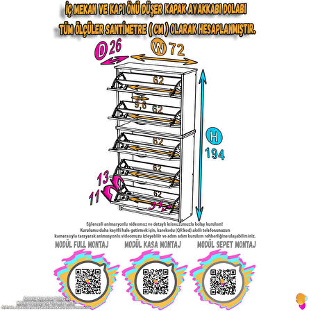Modilayn VERVE Asma Antre 72x194x26 cm’ lik 5 Düşer Kapak 10 Göz Bölmeli Ayakkabılık