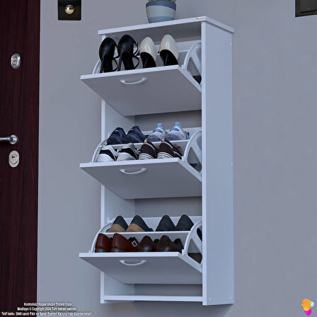 Modilayn WEST Asma Kapı Önü 52x116x26 cm’lik 3 Düşer Kapak 6 Göz Bölmeli Ayakkabılık