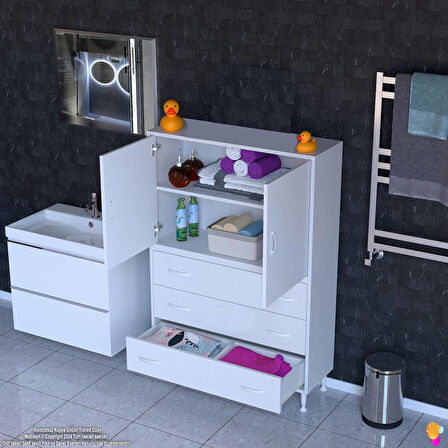 Modilayn İLKİM 100 x 138 x 32,5 cm' lik Kapak İçi Çift Raflı ve 3 Çekmeceli Düzen Harikası Dolap
