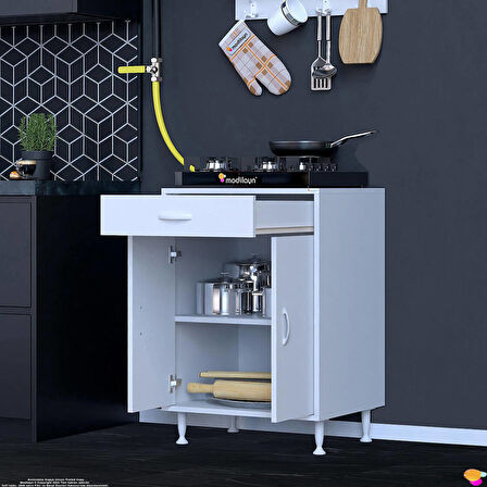 Modilayn QPLAS (M) Set Ocak Altı Dolap 65x88x48 cm Çekmeceli, Kapaklı 2 Göz Raf Bölmeli