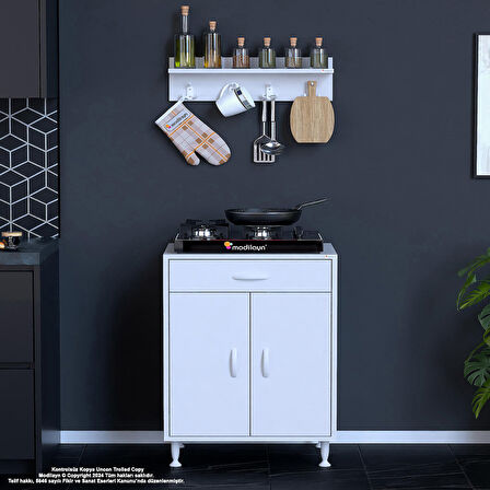 Modilayn Birce L Set Ocak Altı Dolabı 65x88x56 cm Tüp Bölmeli ve Üst Baharat Raflı